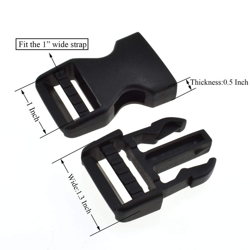 VVS SGH Pro Quick Side Release Buckles 1" Wide 4 Pack Dual Adjustable No Sewing Clips Snaps Heavy Duty Plastic Replacement for Nylon Strap Boat Cover Backpack Fanny Pack Nylon Webbing Belt Dog Collars - Image 3